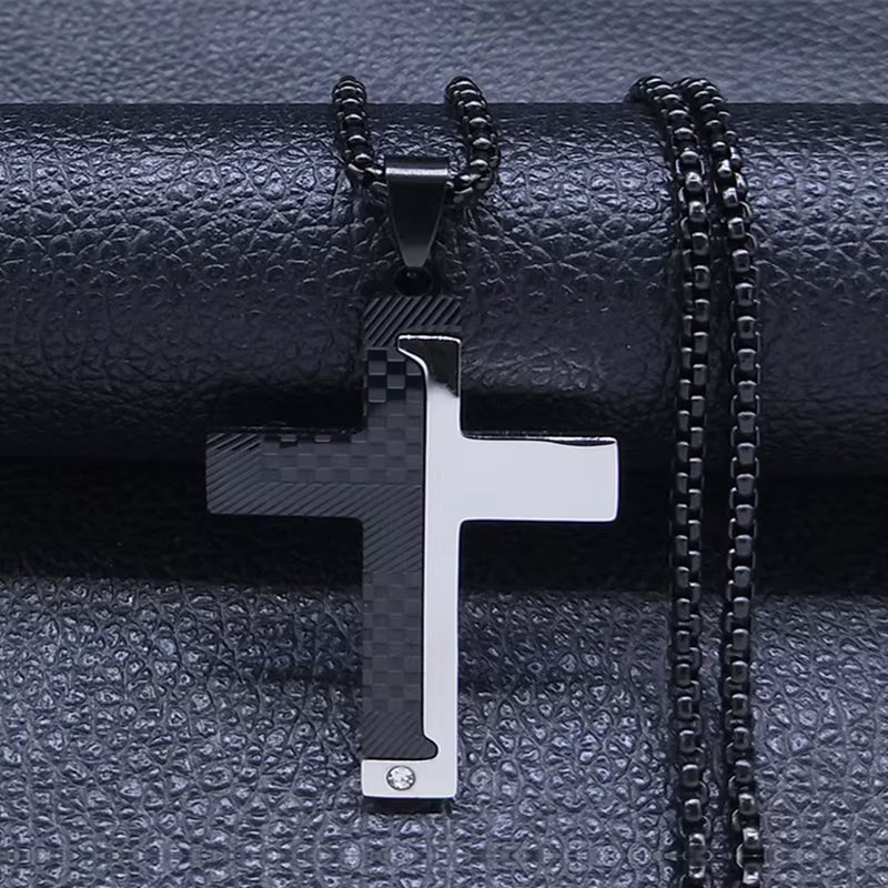 Jesus Cross Necklace Chain for Men Stainless Steel 