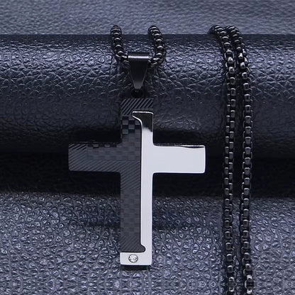 Jesus Cross Necklace Chain for Men Stainless Steel 