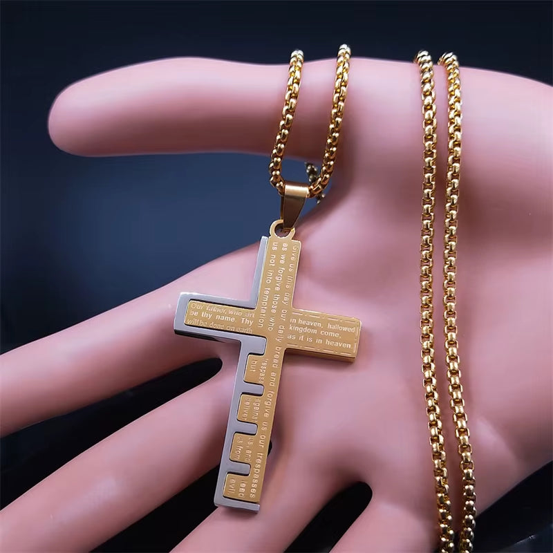 Jesus Cross Necklace Chain for Men Stainless Steel 