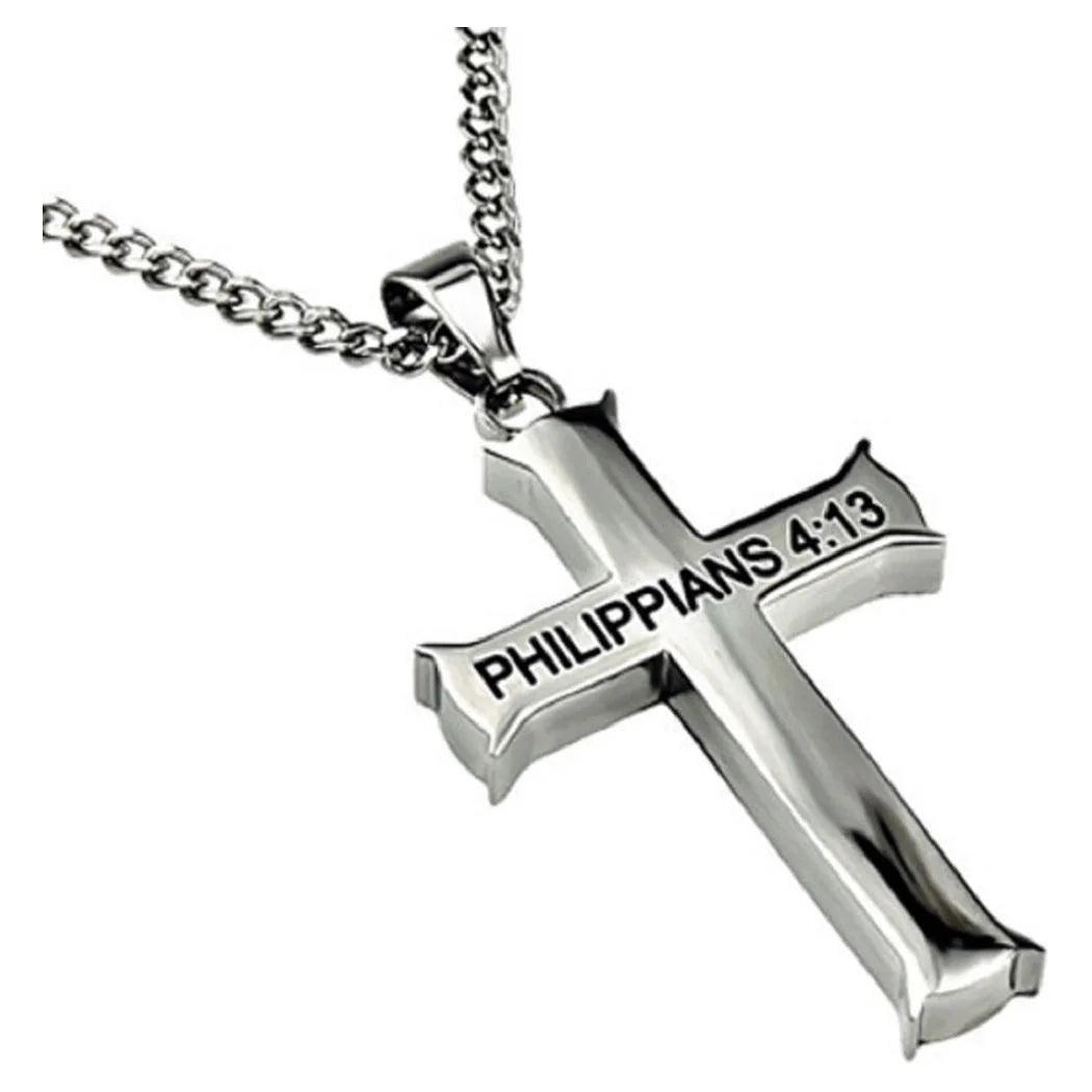 Philippians 4:13 Jewelry Cross Necklace Stainless Steel 20 Inch Chain