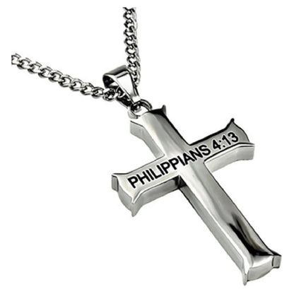 Philippians 4:13 Jewelry Cross Necklace Stainless Steel 20 Inch Chain