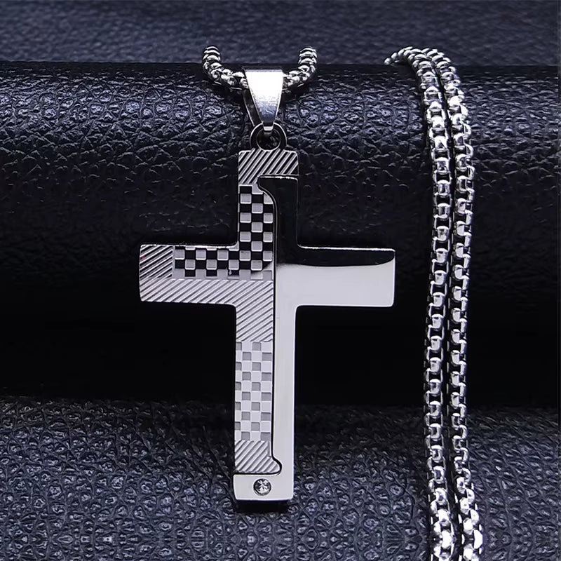 Jesus Cross Necklace Chain for Men Stainless Steel 