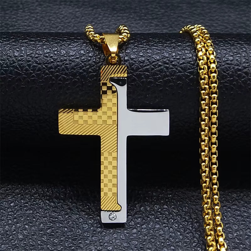 Jesus Cross Necklace Chain for Men Stainless Steel 